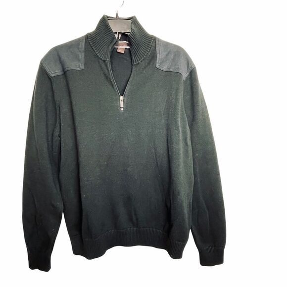Men Michael Kors Solid Black pullover Tight Knit 3/4 Quarter Zip Sweater size L - Picture 1 of 11